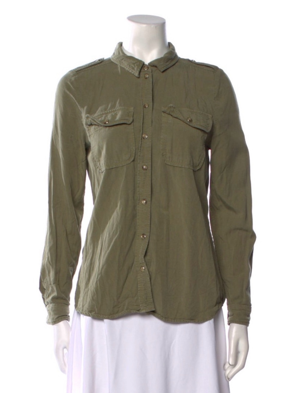 Sezane Olive Utility Button-Front Shirt